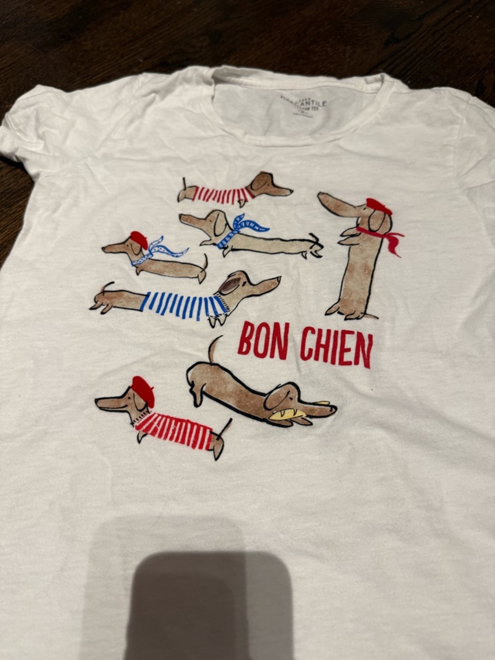 J. Crew Mercantile White Short Sleeve Tee with Dachshund 'Bon Chien' Print - Picture 3 of 4